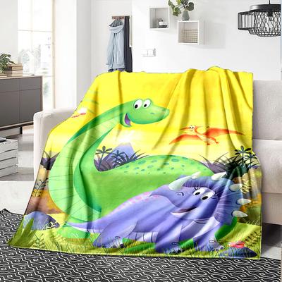 Dinosaur Family Adventure Flannel Blanket Super Soft Warm Cozy Blanket For Sofa Bed Office Travel Allseason Home Decor Gift