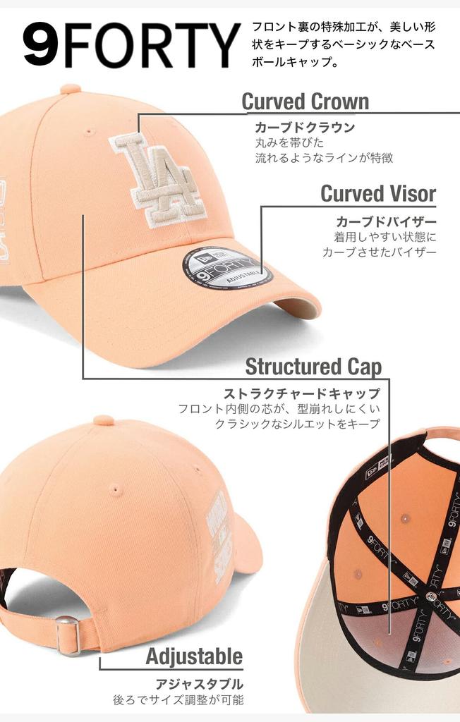 New Era 9FORTY Cloth Strap Cap 15352370 NER37C6123 LA Pale Rose New Era Exclusive MLB Los Angeles Dodgers Cap Hat MLB 940 Deep Fit UV Protection
