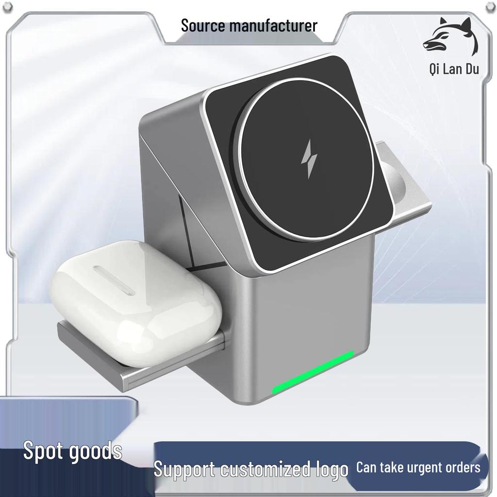 Magnetic 4-in-1 Wireless Charger with Auto-Rotate for Apple Devices, 15W Base