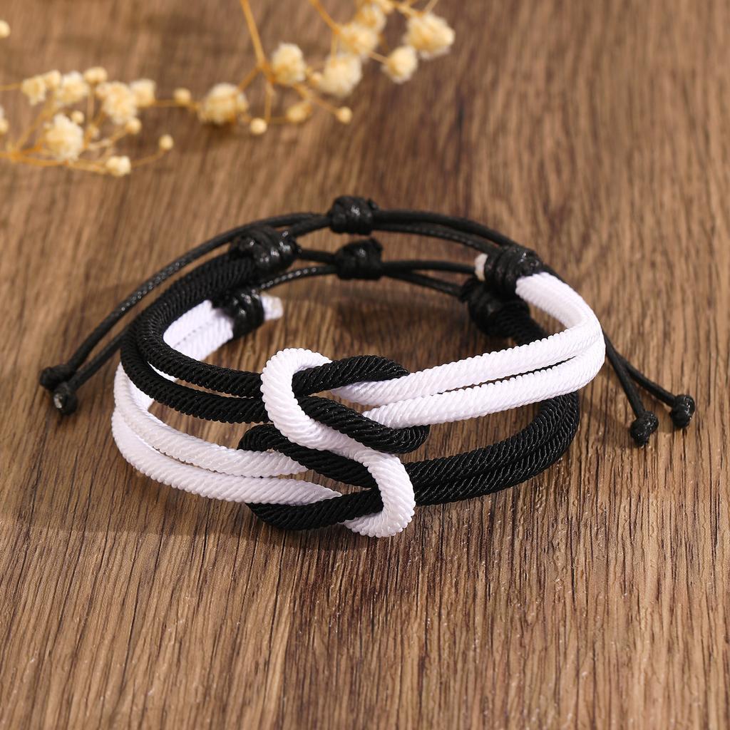 Rope Bracelets With A Concentric Knot For Men And Women, Braided Bracelet, Black And White, Birthday And Valentine'S Day Gift.