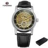 New Men Wrist Watches Luxury Golden Skeleton Mechanical Steampunk Male Clock Automatic Wristwatch Leather Strap Herren Horloges