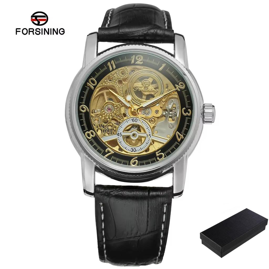 New Men Wrist Watches Luxury Golden Skeleton Mechanical Steampunk Male Clock Automatic Wristwatch Leather Strap Herren Horloges