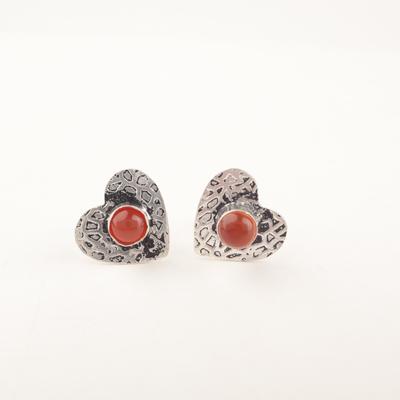 Natürlicher Karneol Edelstein 925 Sterling Silber Schmuck Handgefertigt Herz Ohrstecker 0,6" EE-143-19