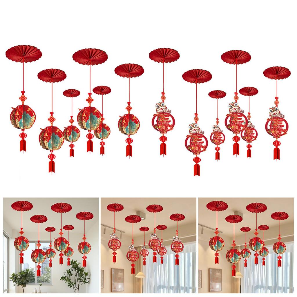 Lunar Year Red Paper New Year Ceiling Pendant Set 3D Decorative Ceiling Decor for Chinese New Year 2026 Festive Events