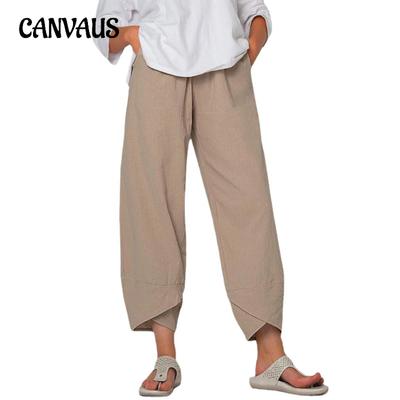 Zomer Dames Broek Elastische Taille Katoenen Losse Casual Broek