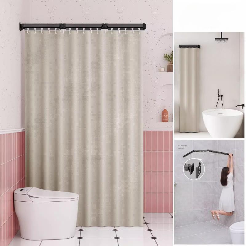 Foldable Shower Curtain Rod for Bathroom and Toilet, No Need To Drill Holes, Dry-wet Separation, C-shaped Waterproof Shower