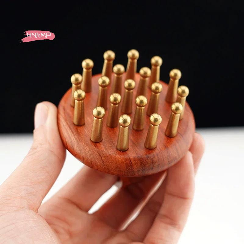 Copper Sandalwood Head Meridians Massage Comb Fine Tooth Scalp Needling Guasha Relax Body Massager Brush for Stress Relief