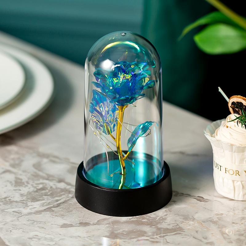 Handmade Artificial Flower Rose Sunflower Desktop Ornament with Led Lights Romantic Home Decor Gifts for Valentines Day Gift