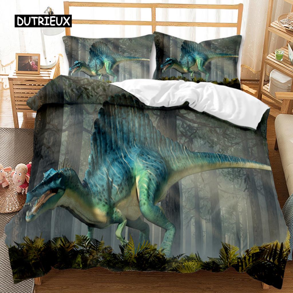 Dinosaur Duvet Cover Set Jurassic World Battle Bedding Set Unique Dinosaur Polyester Bedding for Kids Adults Queen King Size
