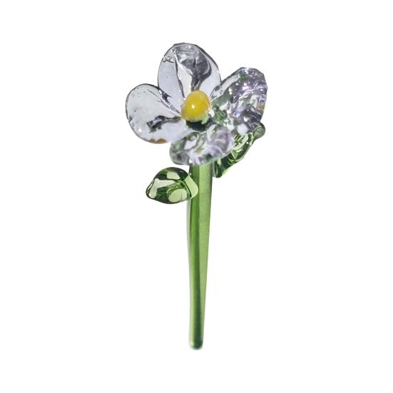 Hand Blown Mini Glass Flower Figurine Collectible Miniature Faux Crystal Flower Ornaments for Mothers Day Birthday Table Centerpiece DIY Craft