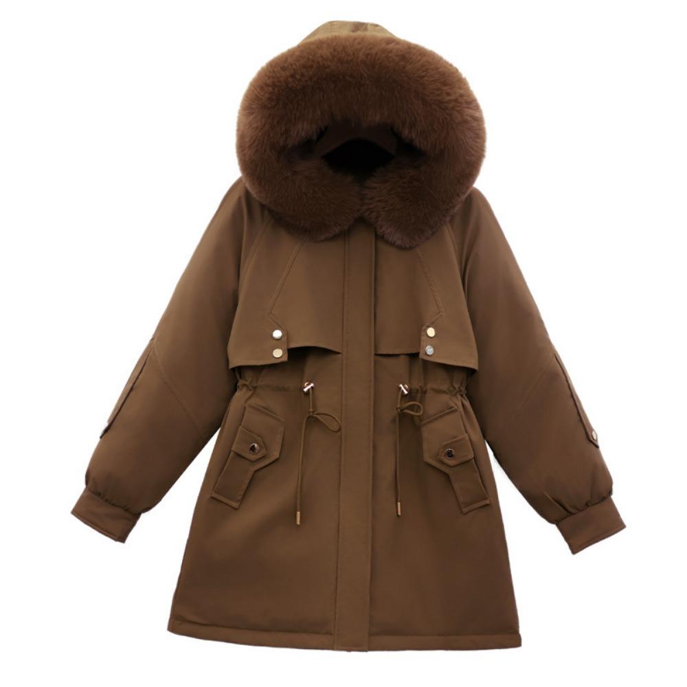 Winter Clothing Large Fur Collar Medium and Long, Cotton-padded Jacket Women's Fashion Cotton-padded Jacket Velvet Cotton-padded Jacket