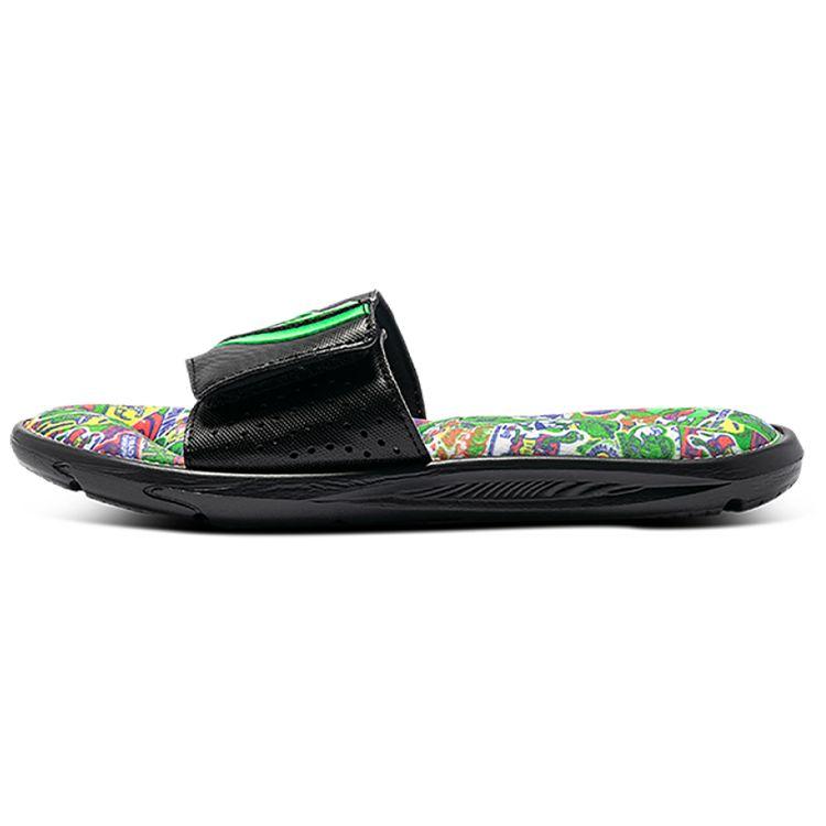 Under Armour Ignite 6 Graphic FB Comfortable Daily Rubber Sole Slide Sandals Men Sandals Black Green 3024451-004
