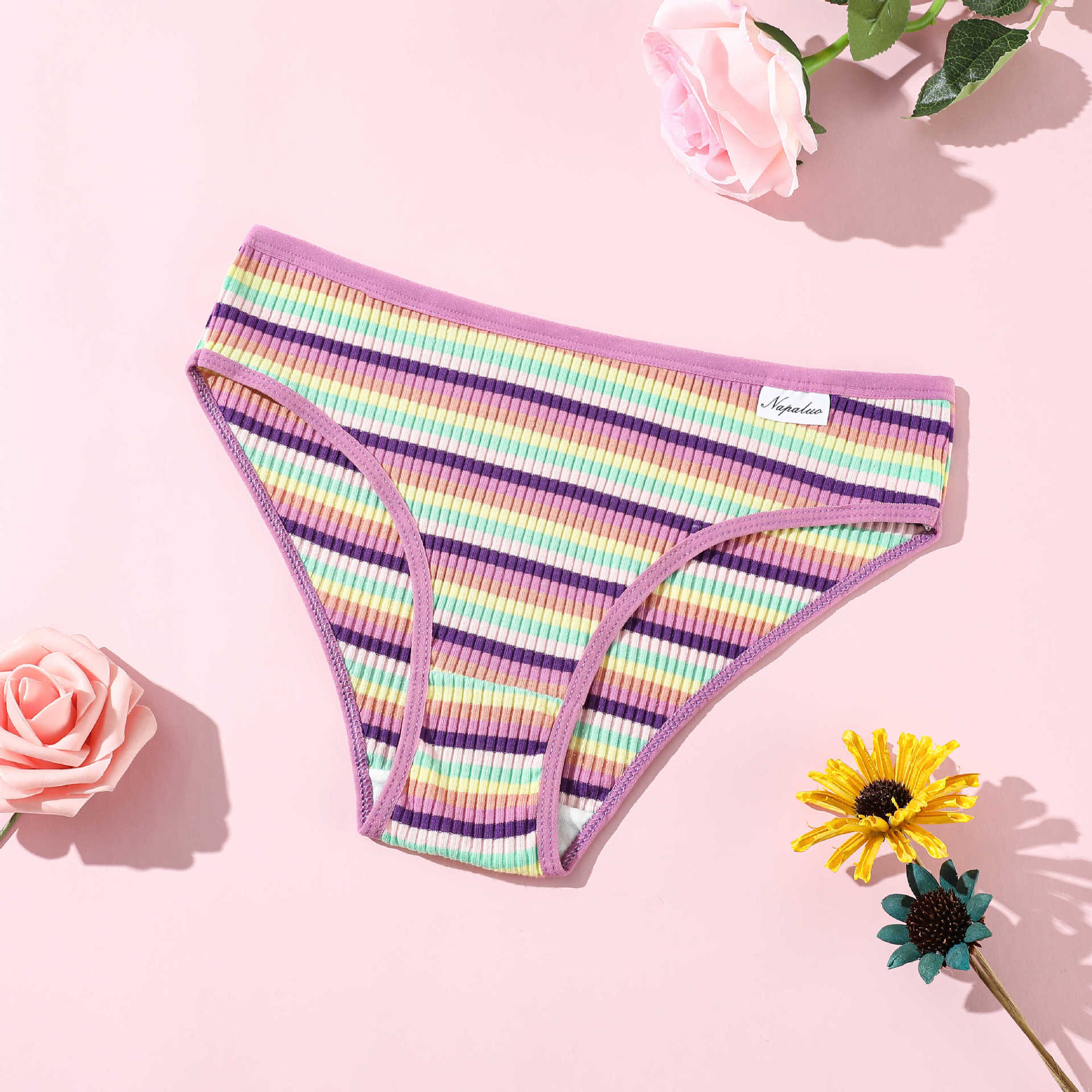 

Женские весенне-летние трусы-слипы из чистого хлопка с цветной нитью, дышащие, с двойной низкой посадкой S разноцветные