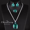 Fashion Square Red Corundum Zircon Sets Luxury Elegant Cocktail Party Three-piece Zircon Set Rings Stud Earrings Necklaces