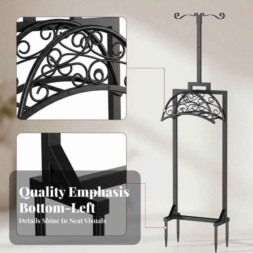 Garden Hose Holder with Spikes Decorative Scrollwork Freestanding Pointed Stakes Yard