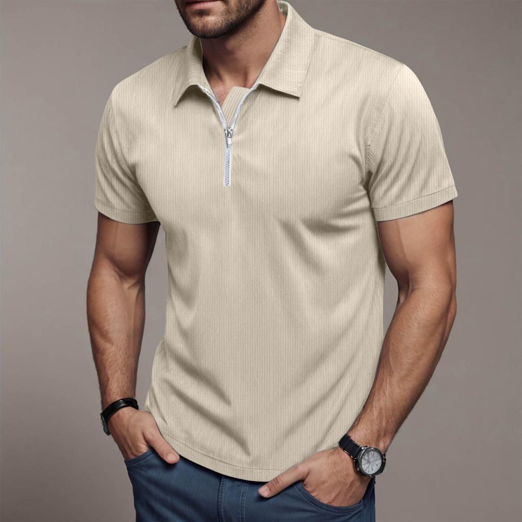 Men's Summer Loose Tee Corduroy Half Zipper Lapel Short Sleeved T-Shirt Solid Color Lightweight And Breathable Shirts Tops