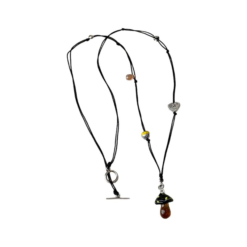 

Delicate Glazed Mushroom Necklace Adjustable Long Chain Resin Mushroom Sweater Chain For Women Sweet Everyday Jewelry