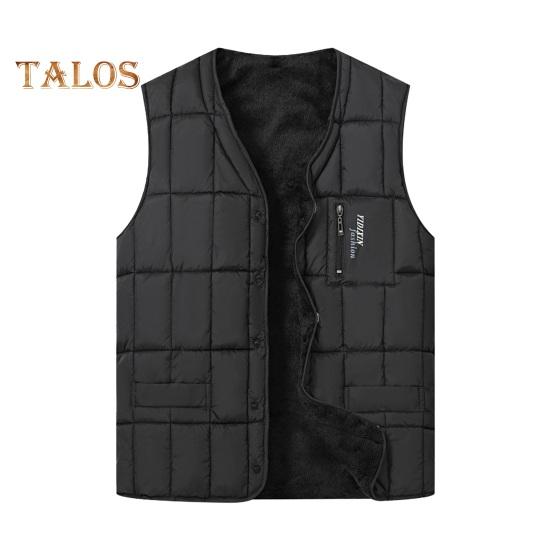 

Мужской жилет с V-образным вырезом, без рукавов, однобортный стеганый жилет, пальто с карманами на молнии, однотонная плюшевая подкладка, утолщенный терможилет, куртка XL чёрный