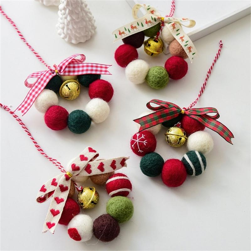 Small Wool Ball Holiday Hanging Craft Feature Soft Felt And Sparkling Bells Christmas Decorative Accent
