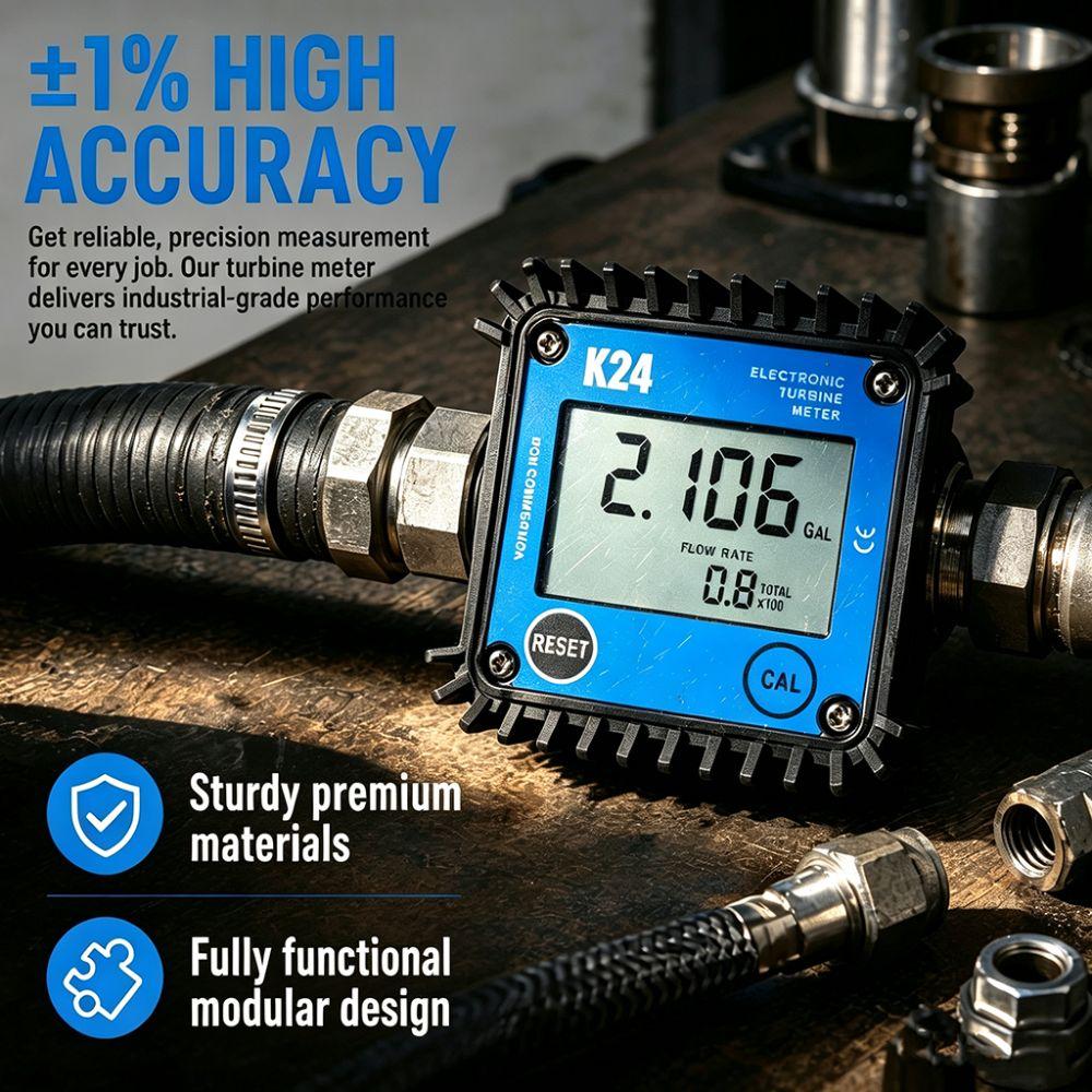 Plastic External Thread K24 Turbine Flow Meter High Accuracy Liquid Flow Meter Fuel Measuring