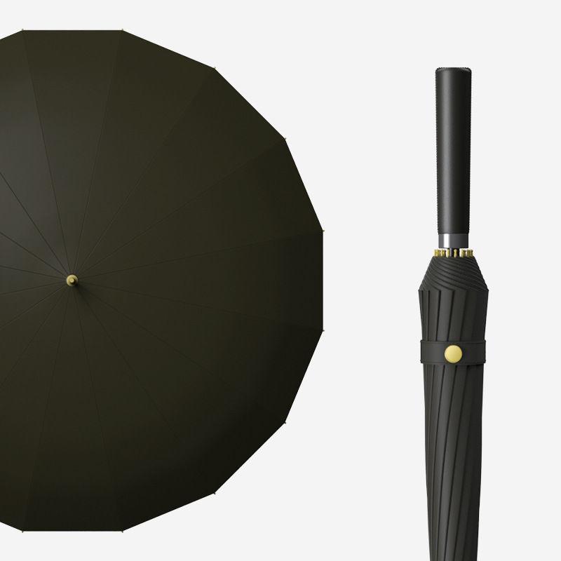 16-strand leather handle straight rod long handle simple INS umbrella weather and rain dual-purpose wind-resistant long handle umbrella logo