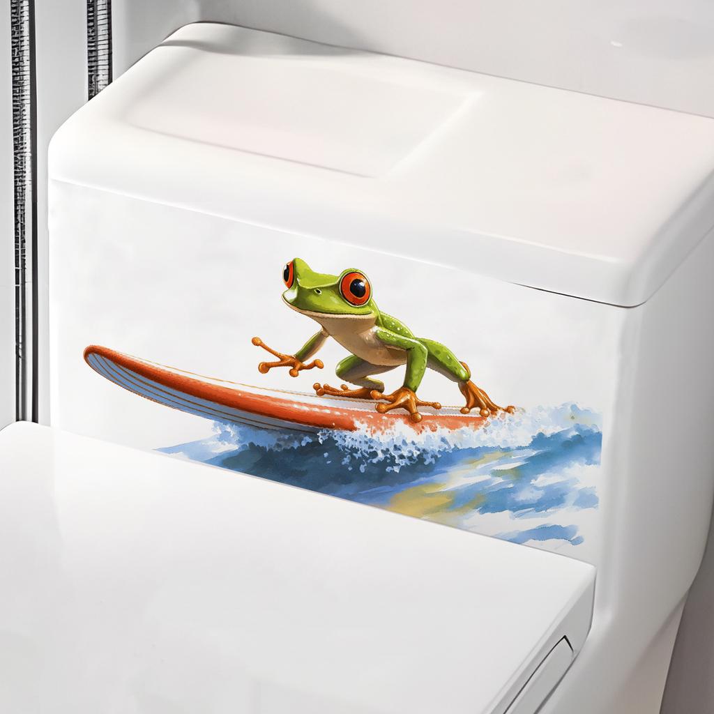 Fun Surfing Frog Toilet Stickers, Creative Bathroom Decorative Stickers
