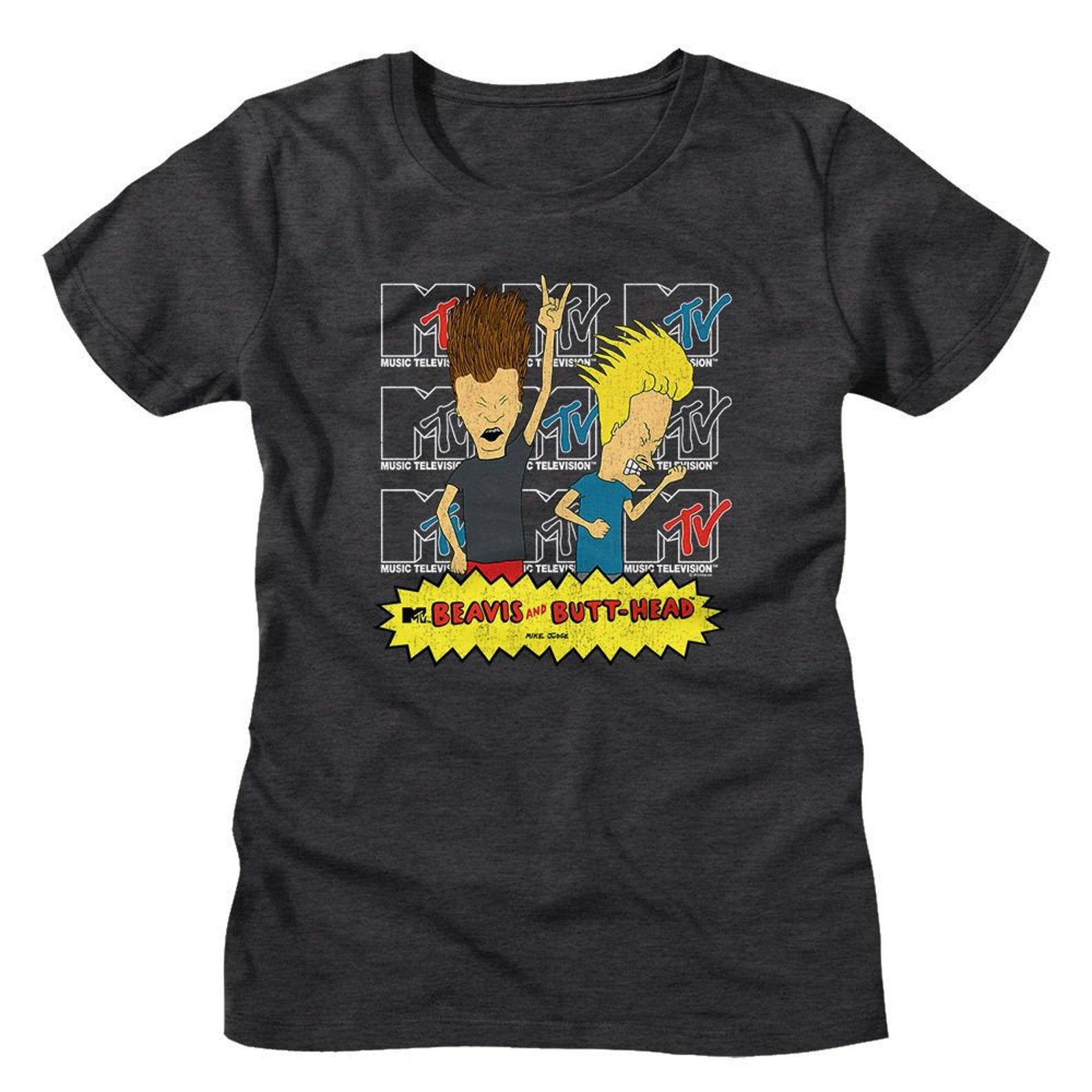 Beavis and Butt-Head Logos Dark Gray Heather Women s T-Shirt XL