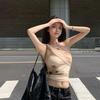 Printed design sling vest women's spring and summer slim and thin mesh sleeveless top slanted shoulder new Chinese style new