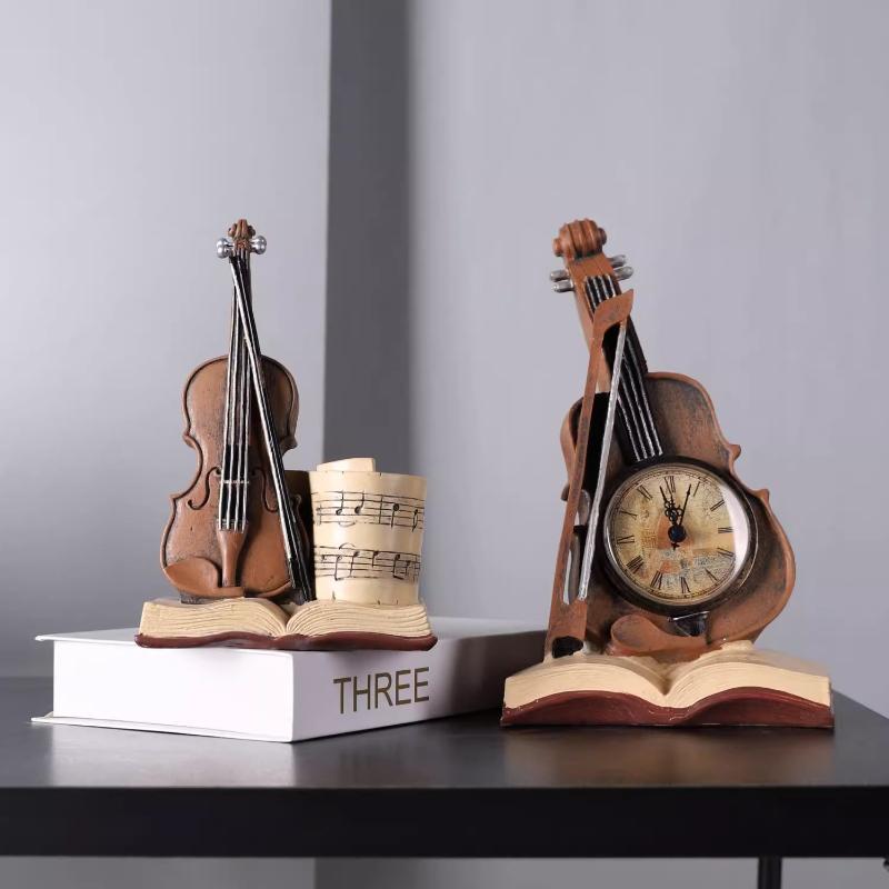 Supporto Espositore per Violino Stile Antico Portapenne e Matite Creativo Organizzatore da Scrivania Unico Ornamento Decorativo per Libreria Vintage