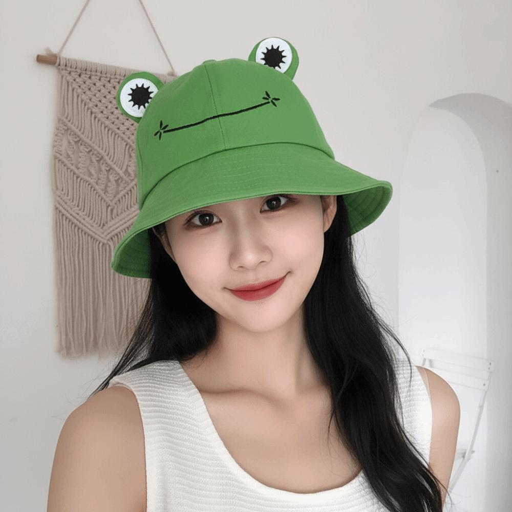 Sun Protection Women Bucket Hat Frog Shaped Fishing Cap Cute Sunscreen Hat  Outdoor