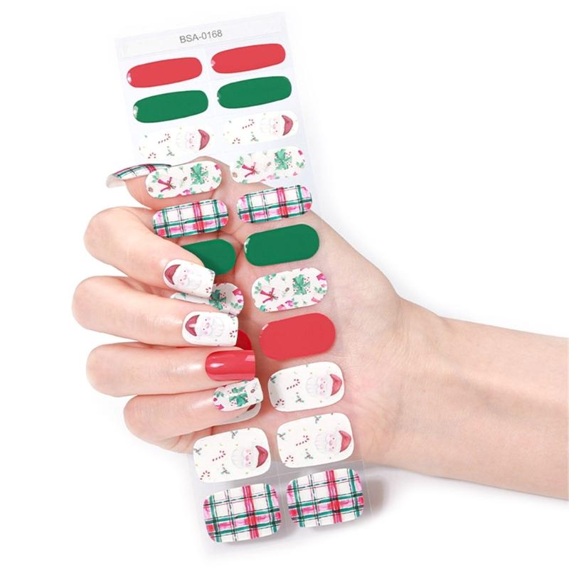 Gel Nail Stickers Full Cover Self Adhesive French Nail Strips Christmas Style Nail Wraps for DIY Manicure Home or Salon