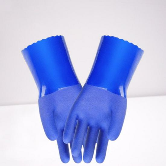 Industrial Acid & Alkali Resistant Blue PVC Gloves - Oil-Proof, Slip & Wear-Resistant, Thick Dip-Coated.