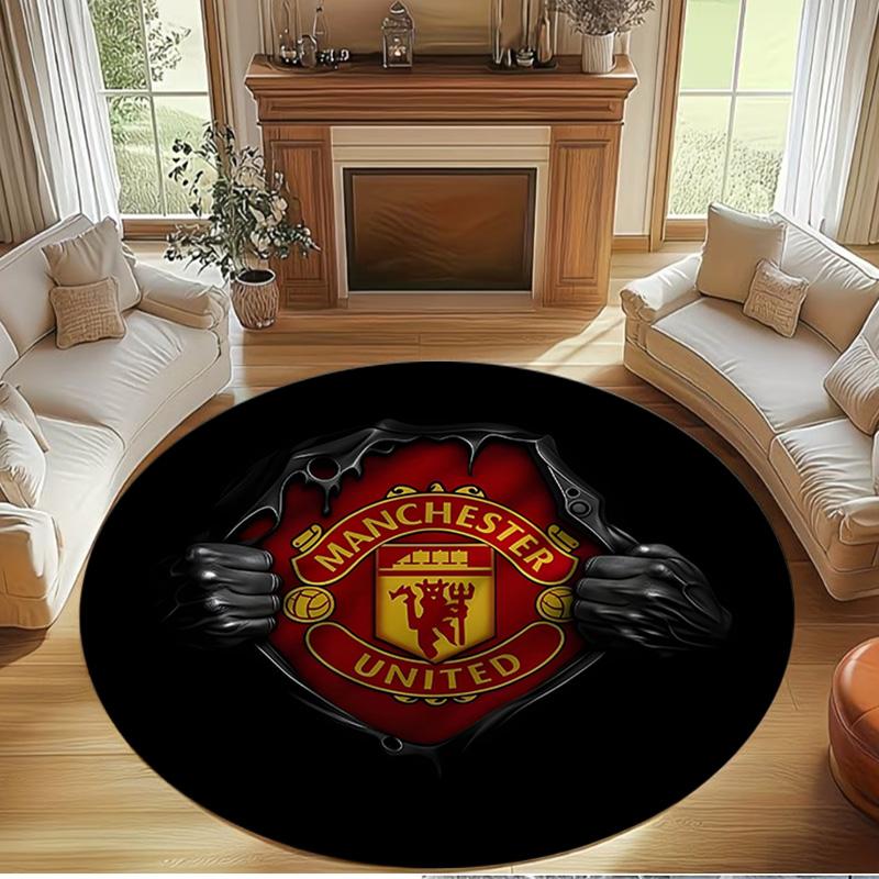 Manchester United F.C Print Round Rug, Washable Floor Carpet, For Entryway Dorm Laundry Room Office Study, Home Decor Birthday Christmas Gift