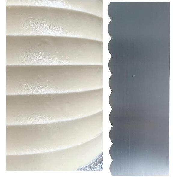 Siking Stainless Steel Cake Comb Metal Cake Scraper, Cake Buttercream Icing Smoother Edge Side Sculpting Decorating Tools (Large Scallop), SCC- 1-4