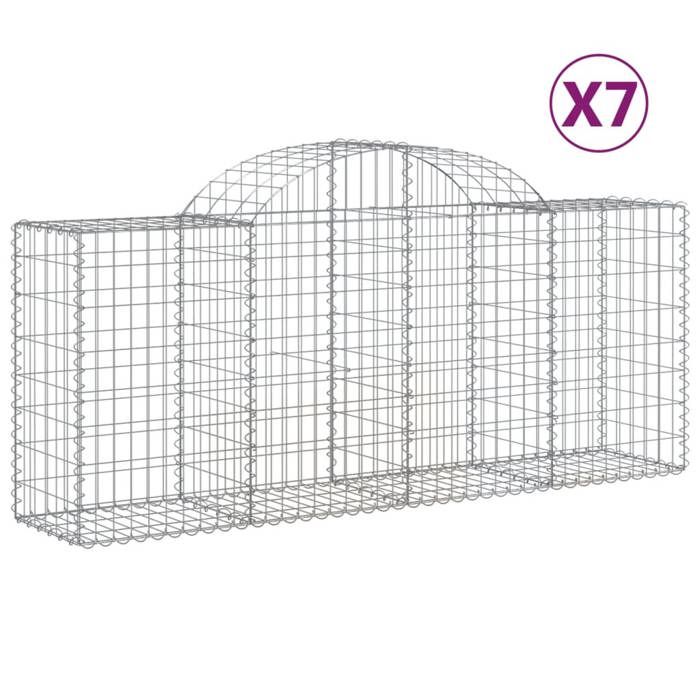 VidaXL Paniers à gabions arqués 7 pcs 200x50x80/100 cm Fer galvanisé, gabion, cage de gabion, panier de mur de gabion, mur 3146304