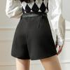 Tweed Shorts Women's Solid Color Casual High Waist Wide Leg Pants