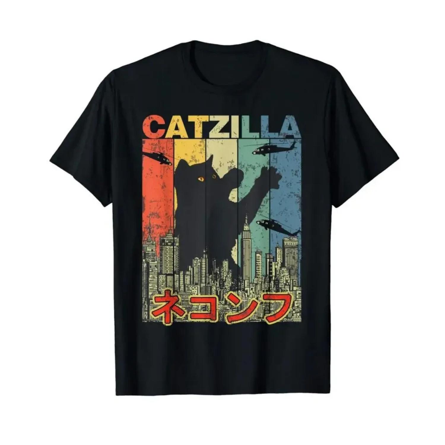 

Vintage Catzilla Poster Funny Cat Lovers Gift T-Shirt 100% Cotton O-Neck Summer Short Sleeve Casual Mens T-shirt Size S-3XL S чёрный