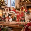 Entryway Christmas Display Items Wooden Table Decor, Vintage Centerpiece, Rustic HOME Letter Sign with Red And White Xmas Decor Snowman Bird and Tree