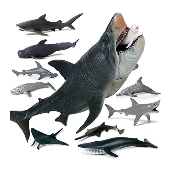 Megalodon Great White Shark Marine Animal Fish Animal Set 11PCS Plastic Model Model Birthday Present Gift Realistic Figure Toy Interior