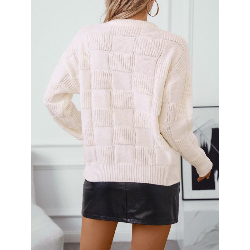 Women's Knitwear Fall/winter Vintage Crewneck Loose Checked Pullover Sweater
