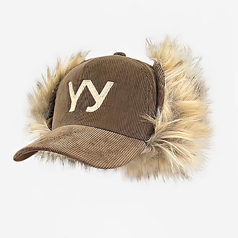 Freedom Outdoors Women's Winter Baseball Cap Corduroy Beanie Hat Fleece Lined Thickened Warm With Yy Embroidery And Ear Flaps For Outdoor Activities 56-58Cm