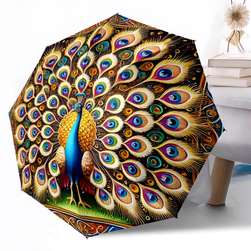 Vibrant Peacock Stained Glass Art Portable Automatic Umbrella Compact & Durable 8-Rib Design Durable Plastic & Iron Travel Essential Fashion Lovers
