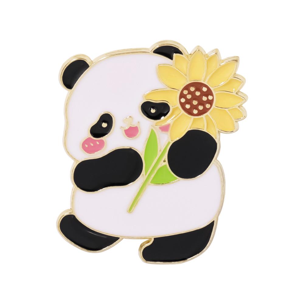 Creative Cute Panda and Sunflower Alloy Brooch - Fashionable Animal Badge Accessory