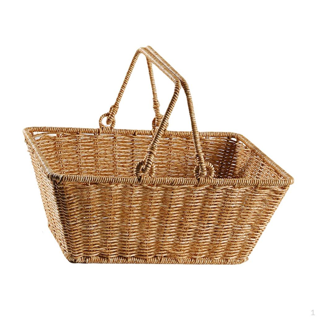 Imitation Rattan Kitchen Tote Basket Multifunctional with Foldable Handle for Dining Table