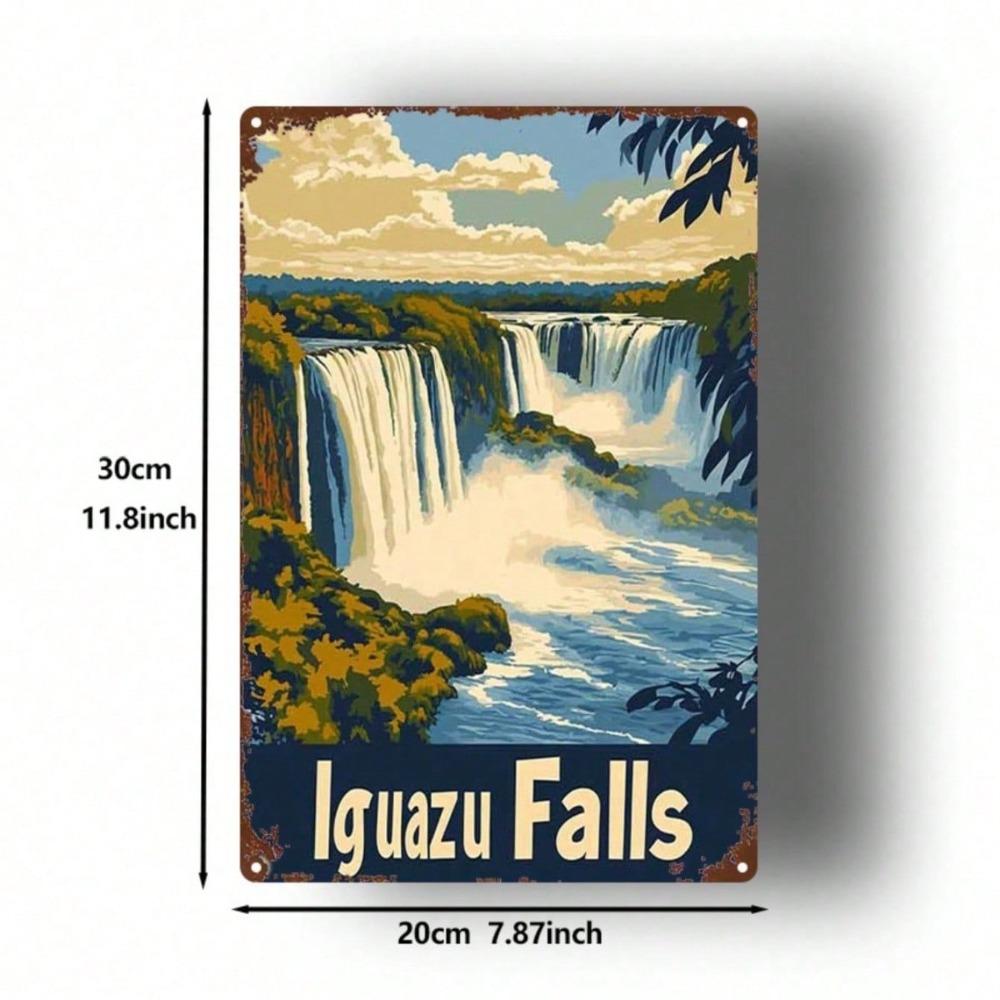 1pc Vintage Iguazu Falls Metal Sign 8x12in, Retro Landscape Wall Decor, 2D Flat Tin Plaque for Home Office Gym Bedroom