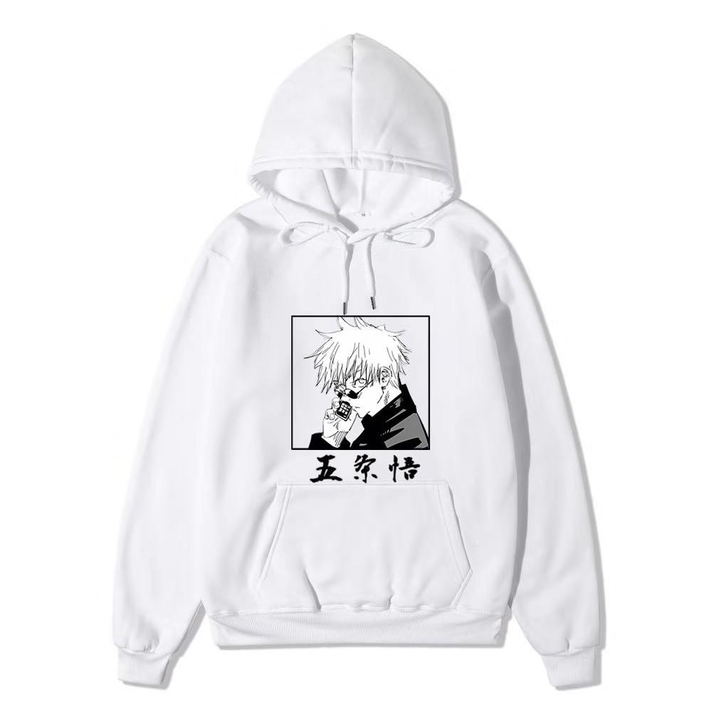 Jujutsu Kaisen Satoru Gojo Hoodie Unisex Fleece Sweatshirt Square Black White Manga Print Chinese Name Autumn Winter Pullover