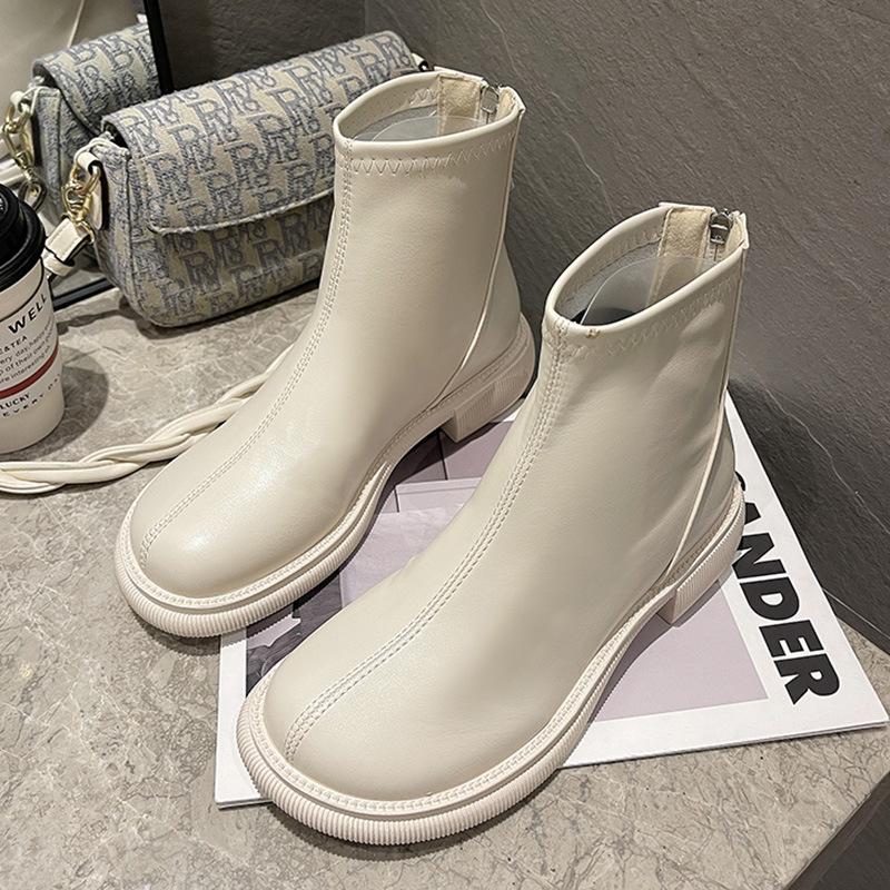 Ins damenstiefel herbst einzelne stiefel reißverschluss hinten kurze lederstiefel winter baumwollstiefel studenten martinstiefel retro damenstiefeletten