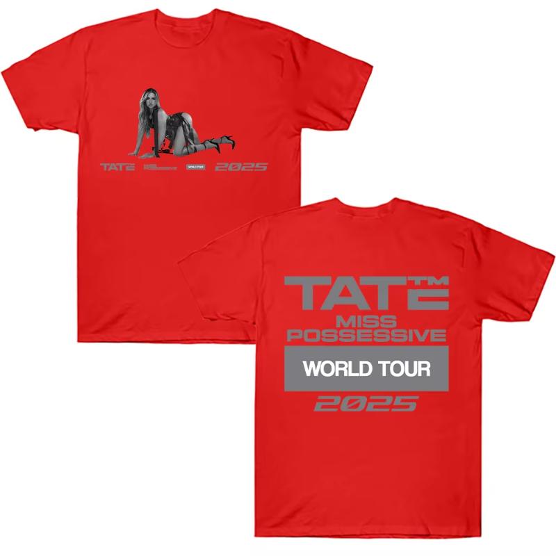 Tate McRae Miss Possessive 2025 Wereldtour T-shirt Unisex Dameskleding Katoen Korte Mouw T-shirts Zomer T-shirt Y2K Tops Fans Cadeau