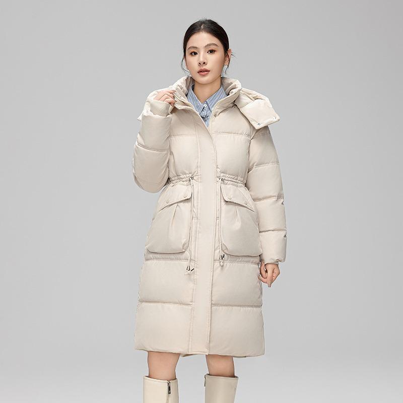 Autumn and winter new down cotton clothes women's long hooded big pockets loose and thin cotton-padded coat