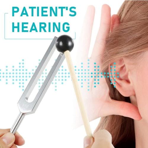 Dovhmoh (128Hz, 256Hz, 512Hz) Tuning Fork Set with Tuner Metronome and Reflex Hammer for Chakra Healing, Sound Therapy, and A-Repair